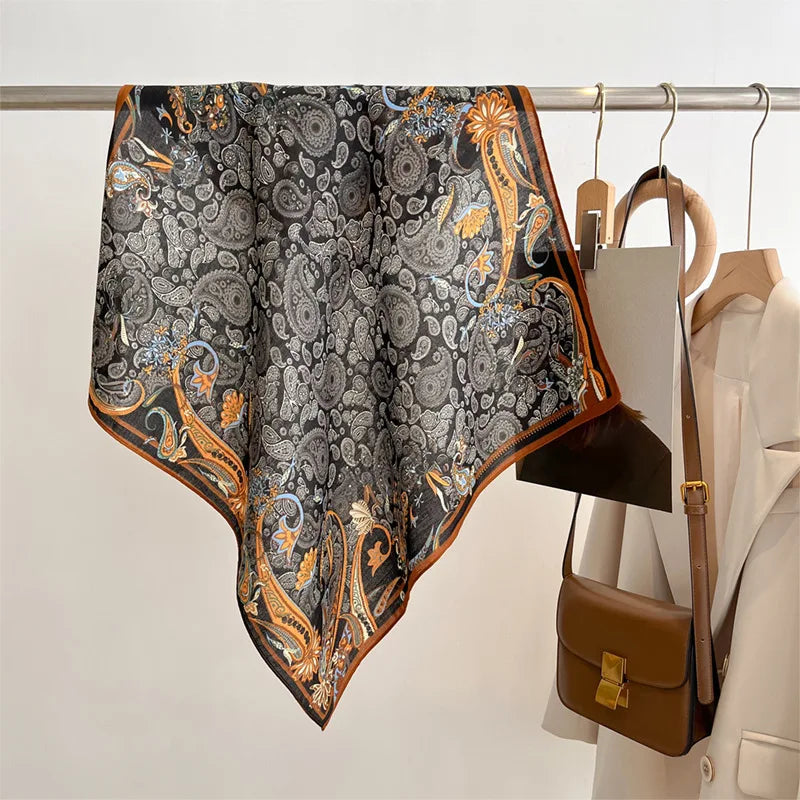 Spring/Summer 70cm Cashew Print Square Scarf Women’s Breathable Imitation Silk Bandanna Luxury Female Neckerchief Fashion Hijab Quick Pick Grocers